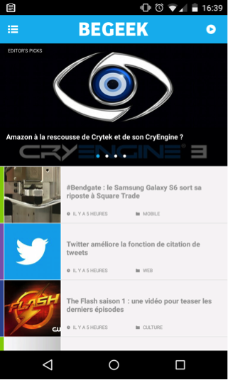 interface de l'appli begeek